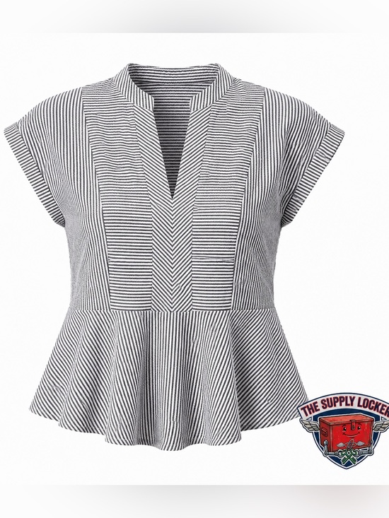 Monteau Tops - Monteau Los Angeles Peplum Blouse XL Blue White Striped NWT Flutter Sleeve